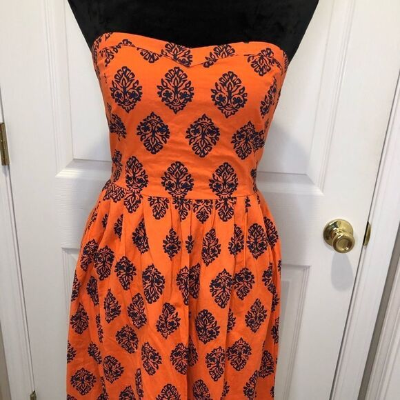 Old Navy orange blue strapless midi dress size 2 - Picture 3 of 10